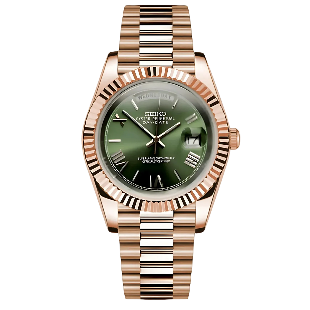 Seikodate rose gold olive-green roman